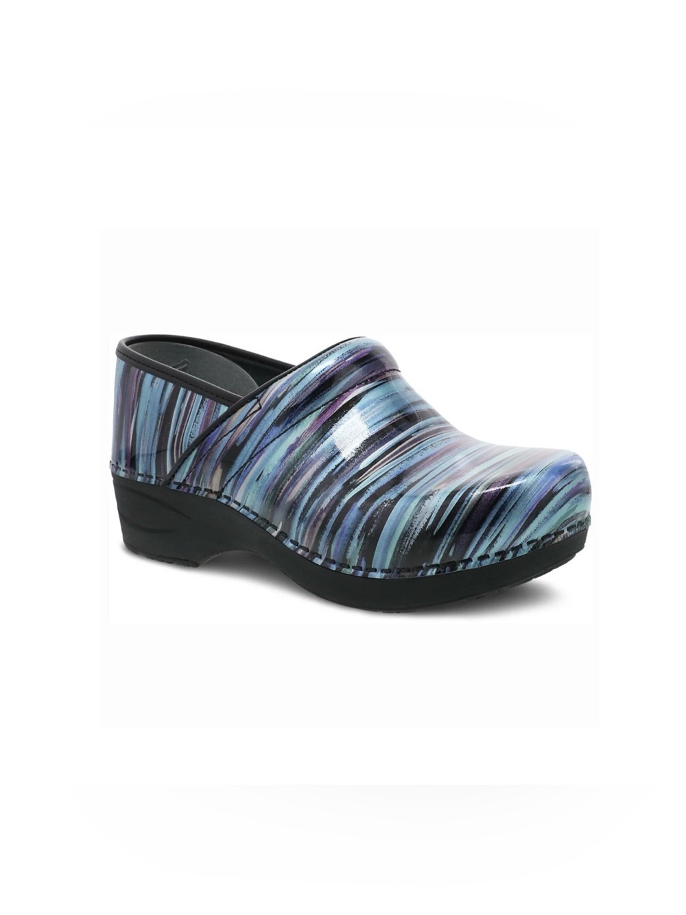 Dansko Pro XP 2.0 Clogs Women Size 38 Teal Striped Pattern Patent Leather Nurse